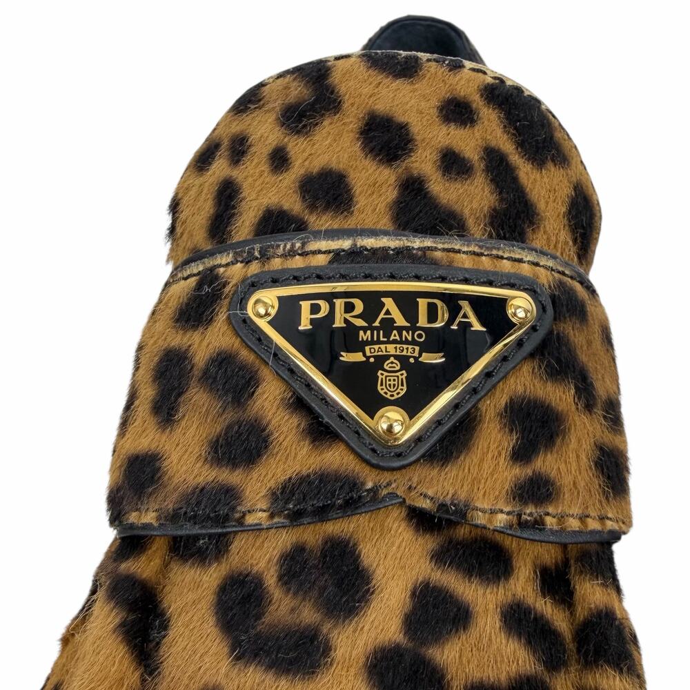 Prada Enamel Triangel Logo Leopard Printed Leather Loafer Brown Size 38.5 - Picture 8 of 16